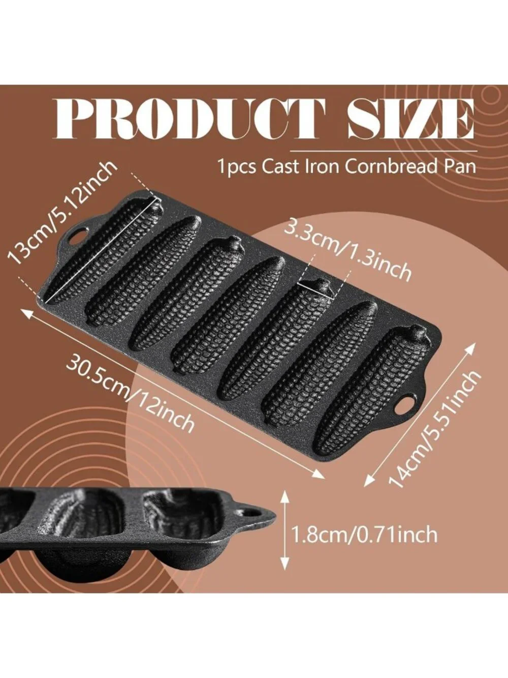 Cast Iron Corn Stick Pan with 7 Molds - Perfect for Cornbread, Cakes & Corndogs